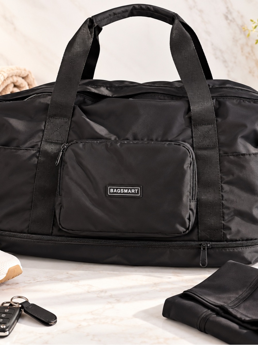 BAGSMART Black Weekender Duffel Travel Bag Shoe Compartment